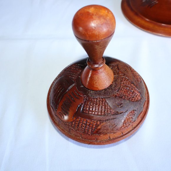 Vintage Hand Turned Carved Solid Wood Pedestal Vase With Lid 14" Tall - Picture 6 of 12